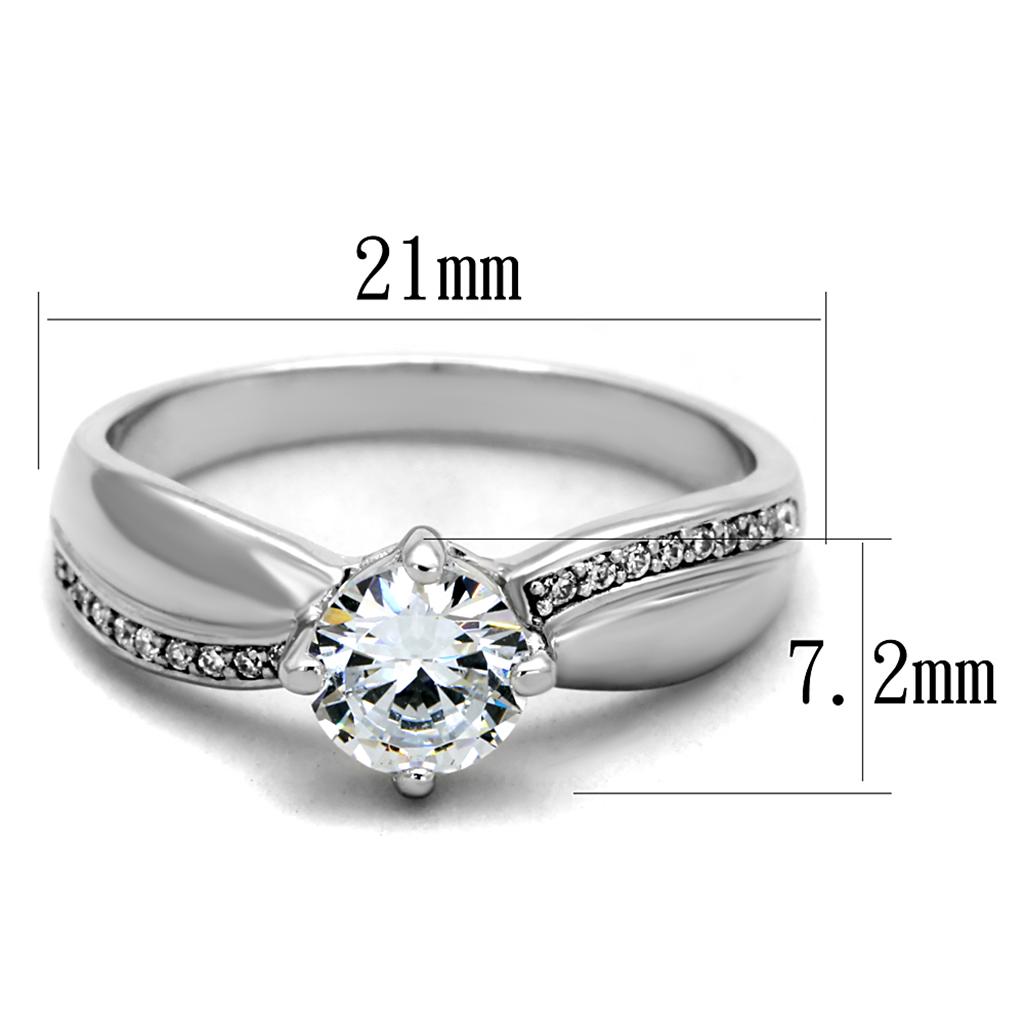 Rhodium 925 Sterling Silver Ring with AAA Grade CZ  in Clear