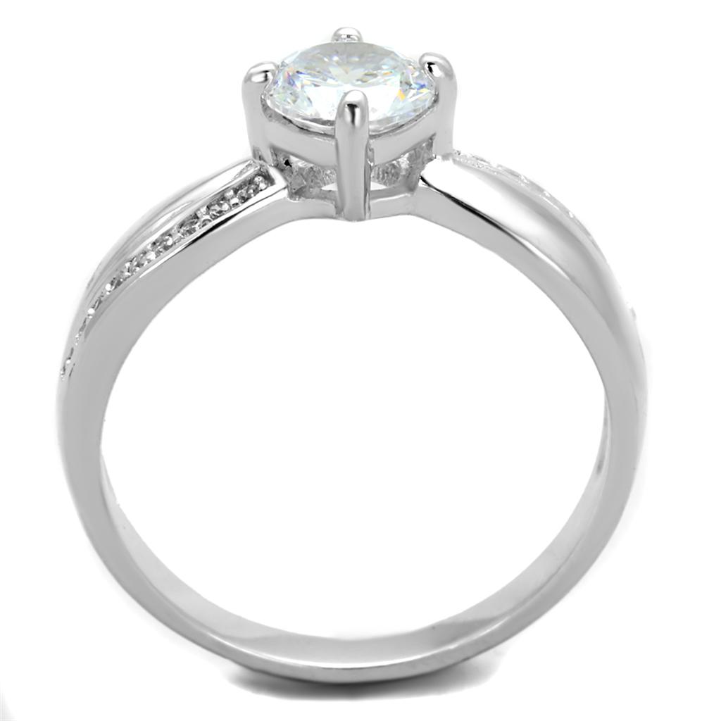 Rhodium 925 Sterling Silver Ring with AAA Grade CZ  in Clear