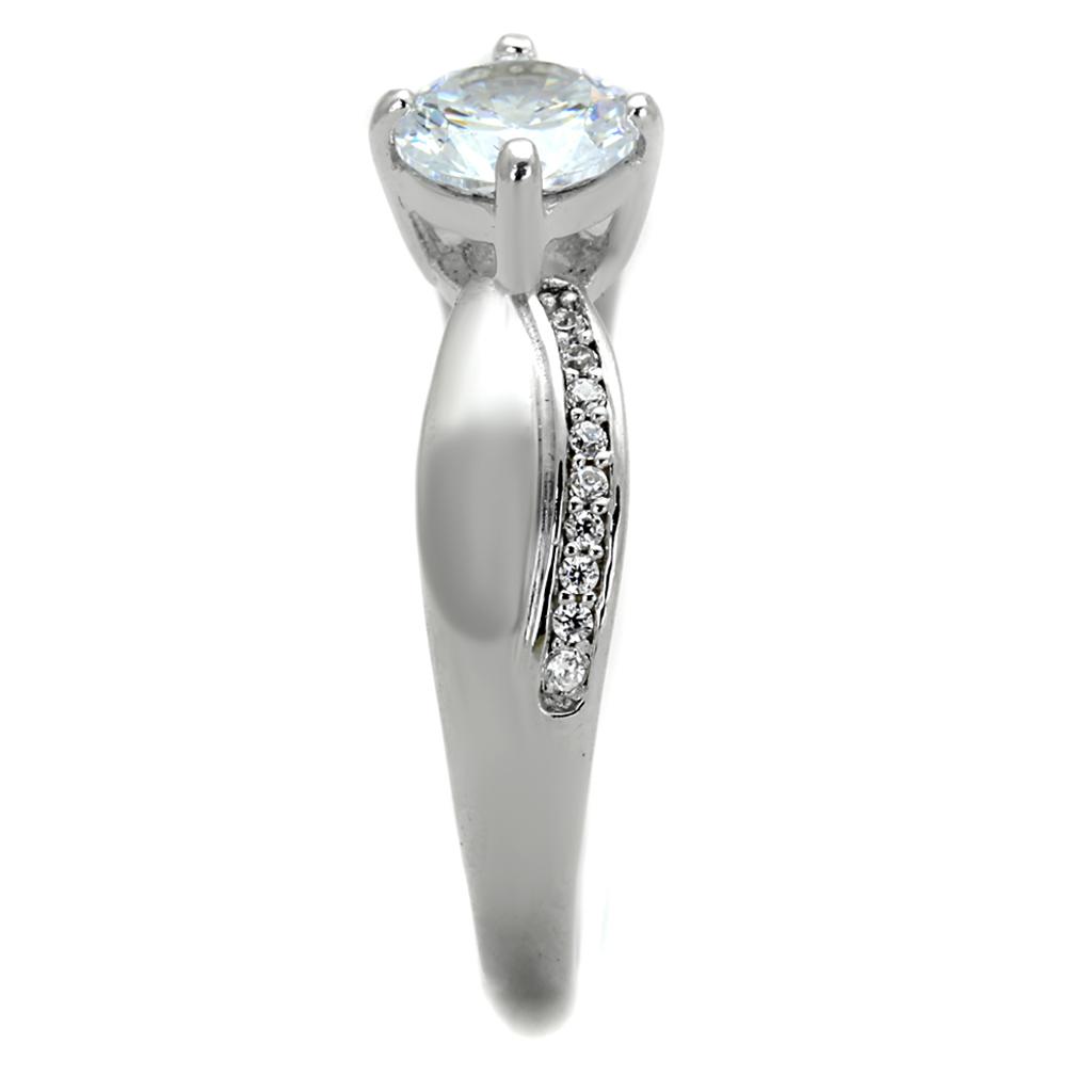 Rhodium 925 Sterling Silver Ring with AAA Grade CZ  in Clear