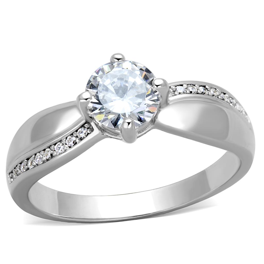 Rhodium 925 Sterling Silver Ring with AAA Grade CZ  in Clear