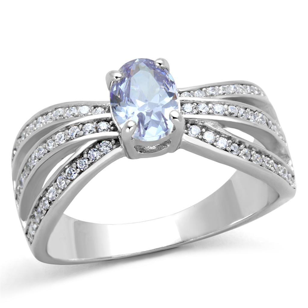 Rhodium 925 Sterling Silver Ring with AAA Grade CZ  in Light Amethyst