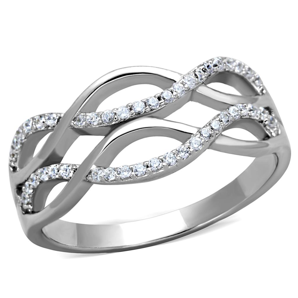 Rhodium 925 Sterling Silver Ring with AAA Grade CZ  in Clear