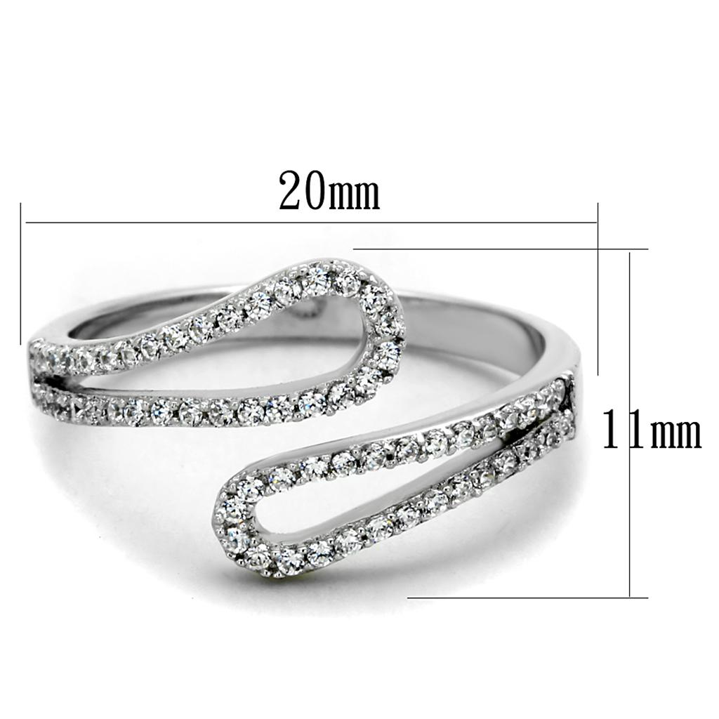 Rhodium 925 Sterling Silver Ring with AAA Grade CZ  in Clear