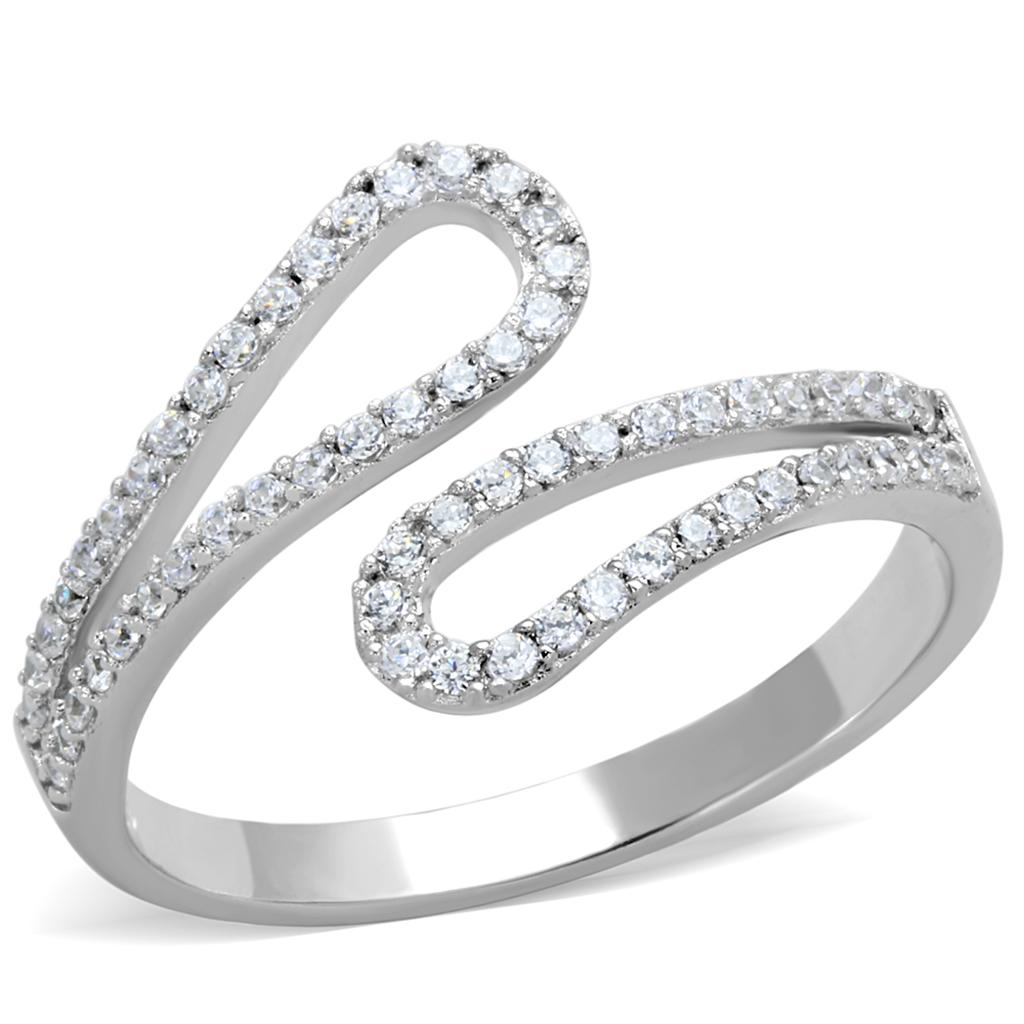 Rhodium 925 Sterling Silver Ring with AAA Grade CZ  in Clear