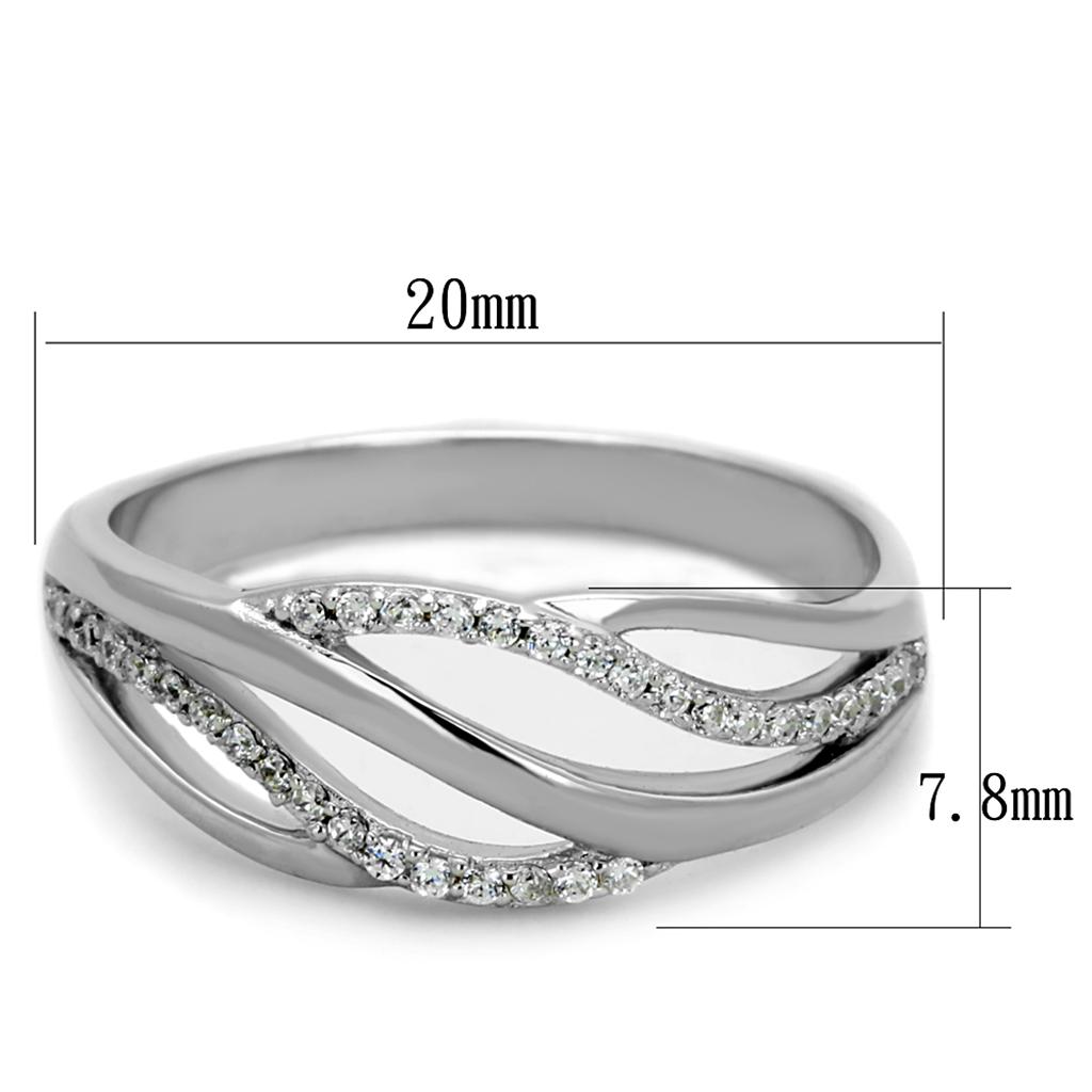 Rhodium 925 Sterling Silver Ring with AAA Grade CZ  in Clear