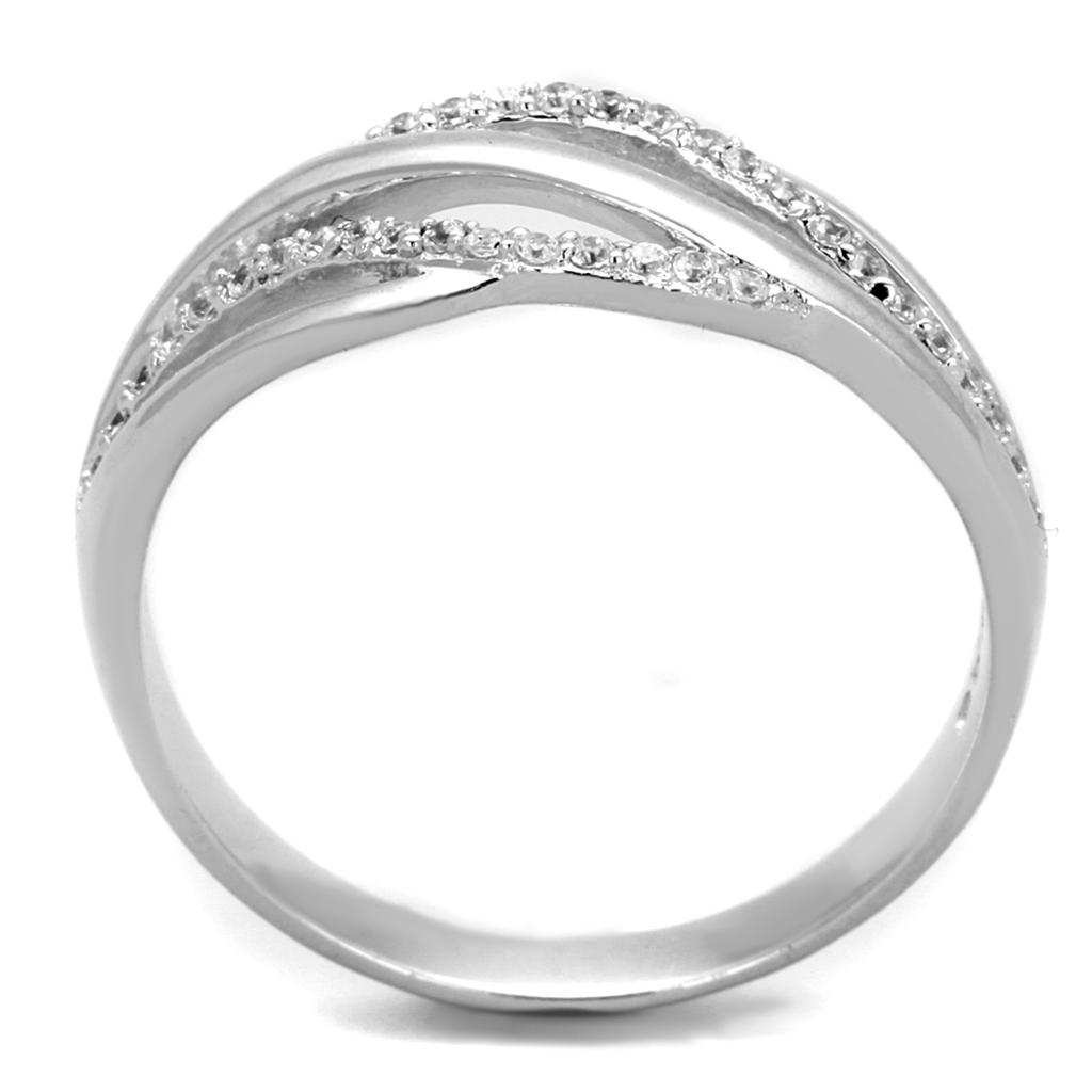 Rhodium 925 Sterling Silver Ring with AAA Grade CZ  in Clear