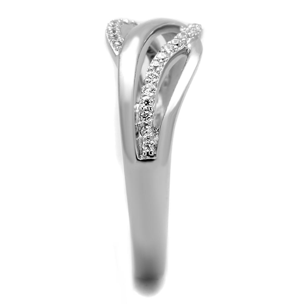 Rhodium 925 Sterling Silver Ring with AAA Grade CZ  in Clear