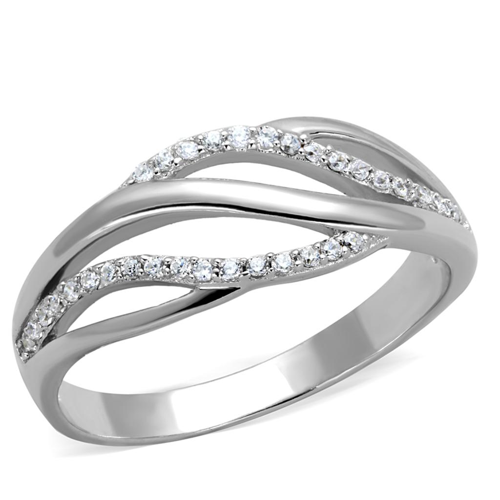 Rhodium 925 Sterling Silver Ring with AAA Grade CZ  in Clear