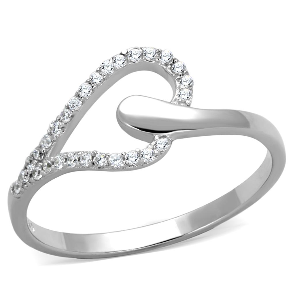 Rhodium 925 Sterling Silver Ring with AAA Grade CZ  in Clear