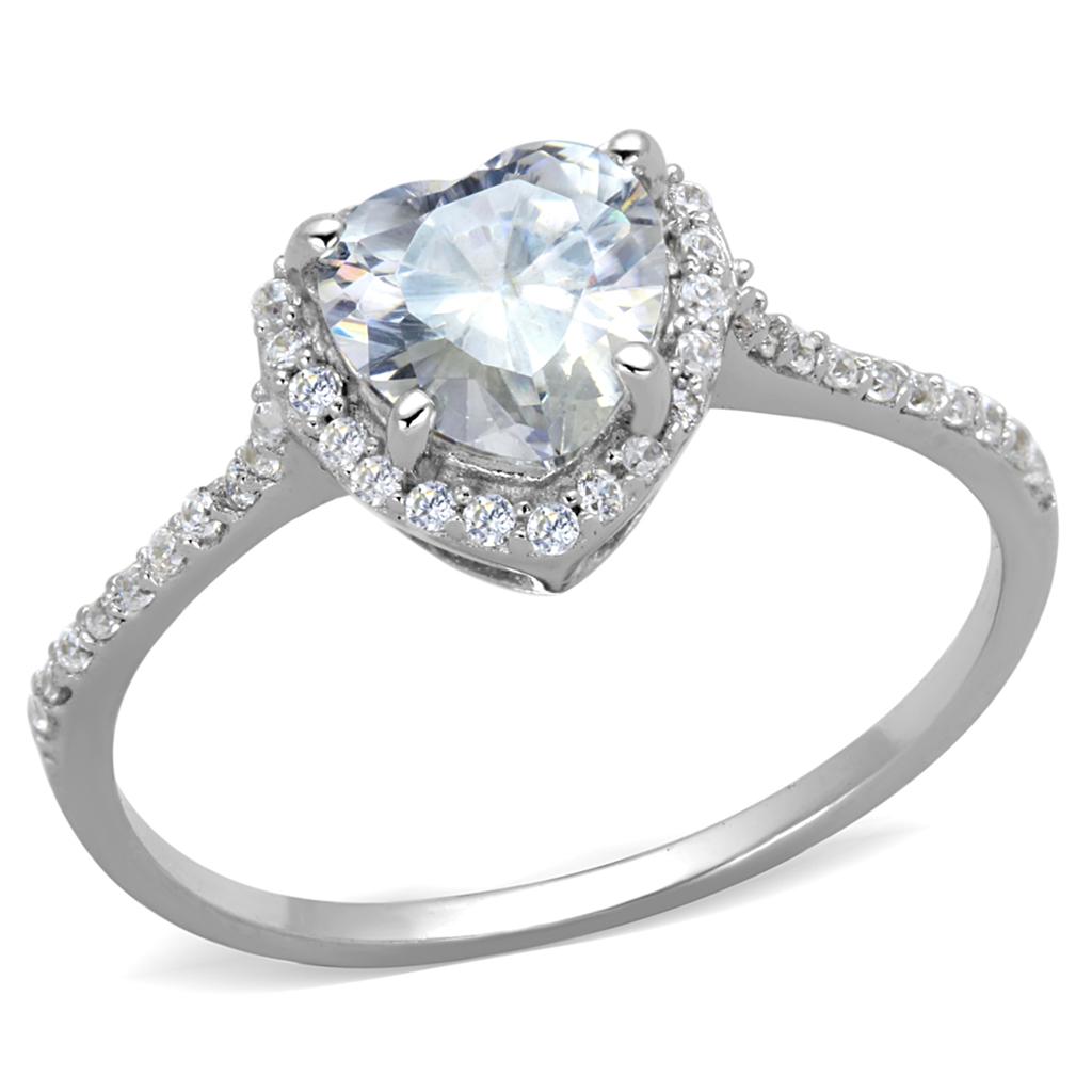 Rhodium 925 Sterling Silver Ring with AAA Grade CZ  in Clear