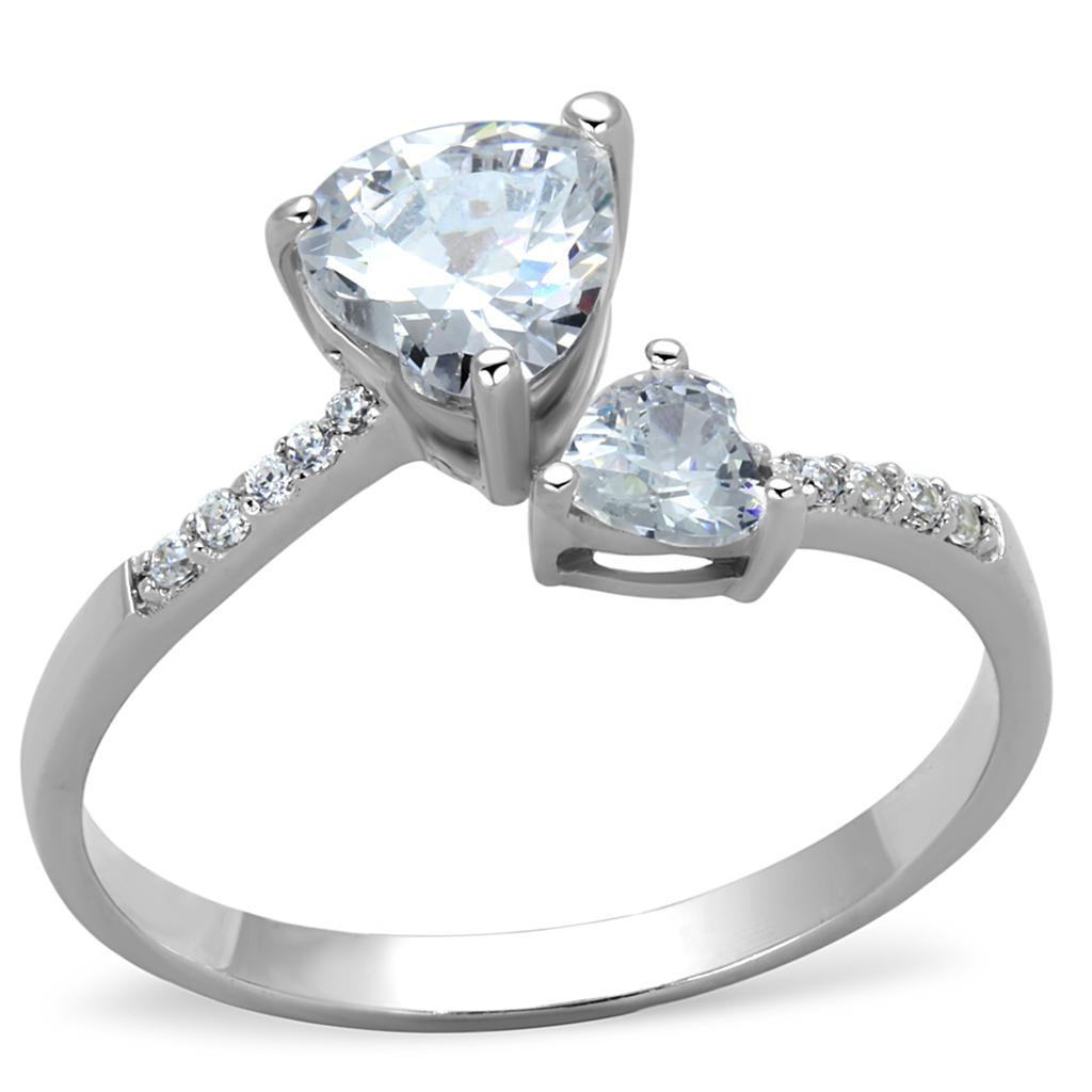 Rhodium 925 Sterling Silver Ring with AAA Grade CZ  in Clear