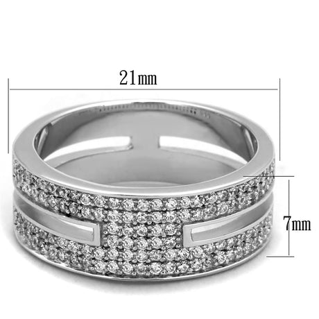 Rhodium 925 Sterling Silver Ring with AAA Grade CZ  in Clear
