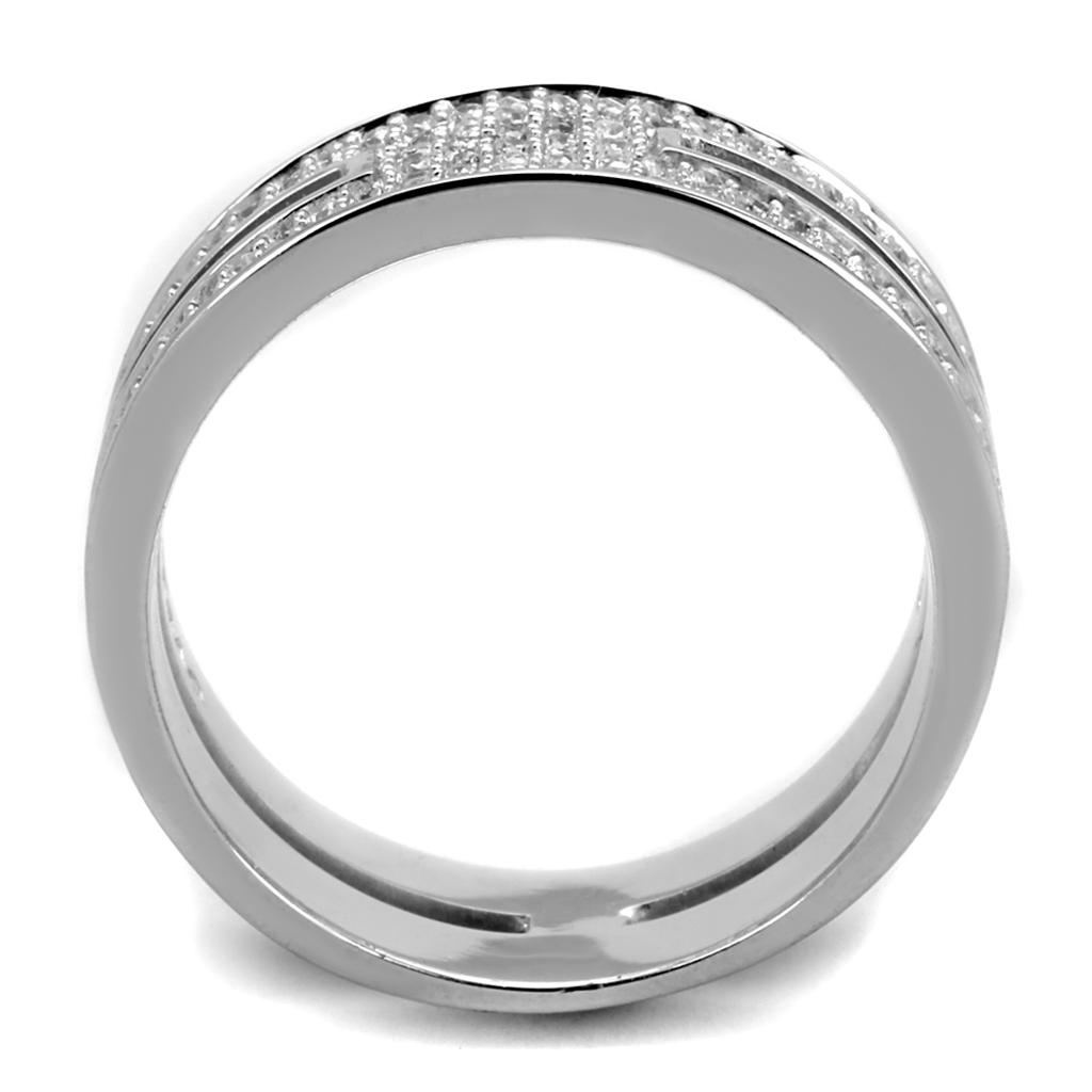 Rhodium 925 Sterling Silver Ring with AAA Grade CZ  in Clear