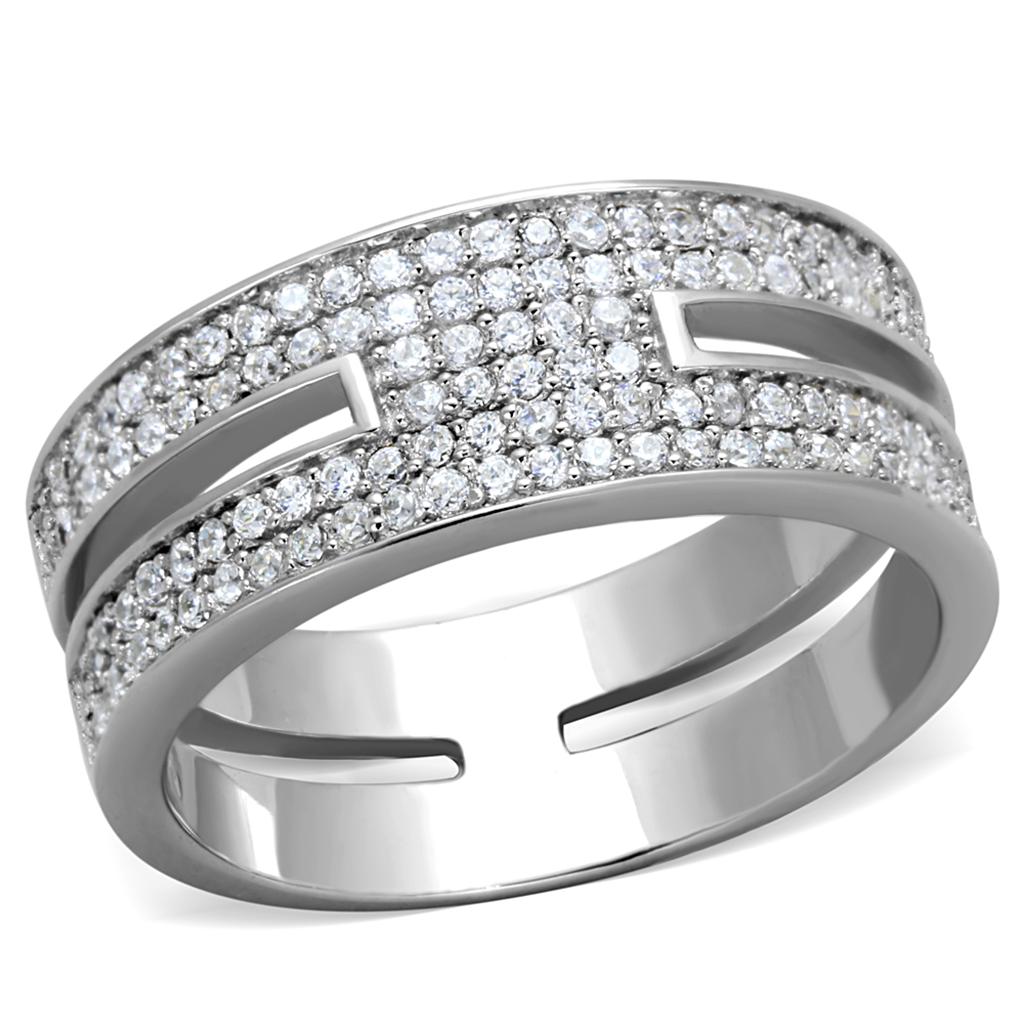 Rhodium 925 Sterling Silver Ring with AAA Grade CZ  in Clear