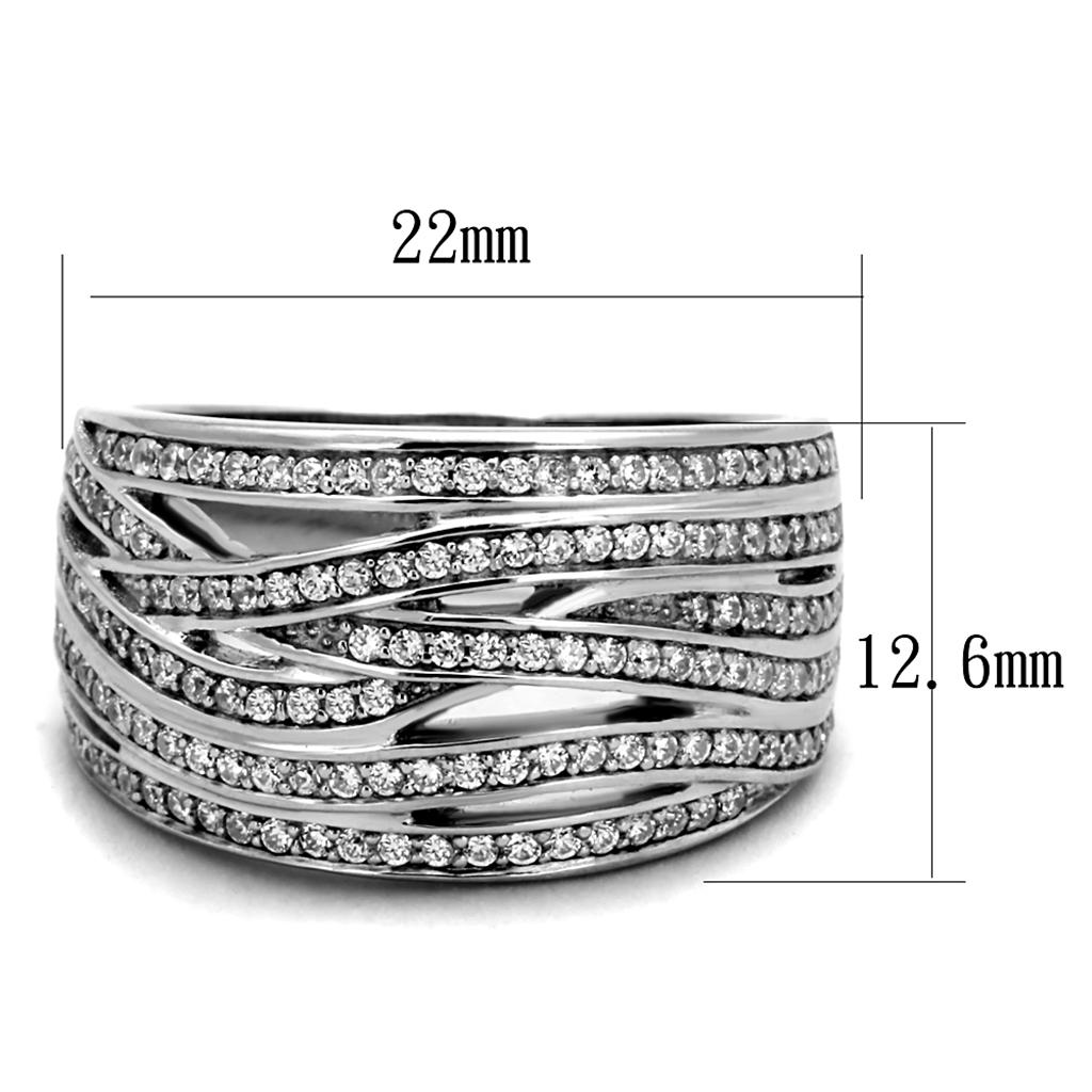 Rhodium 925 Sterling Silver Ring with AAA Grade CZ  in Clear