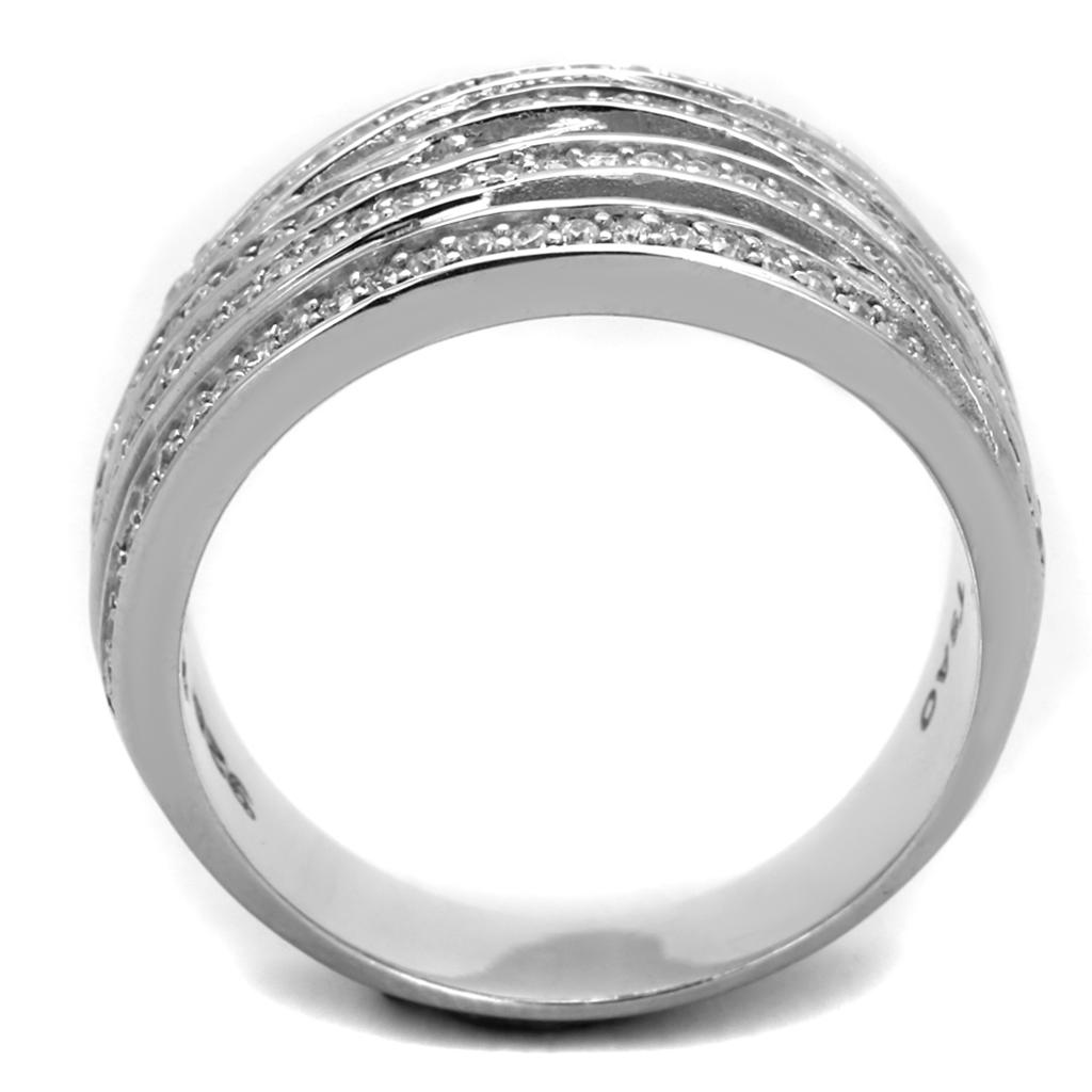 Rhodium 925 Sterling Silver Ring with AAA Grade CZ  in Clear