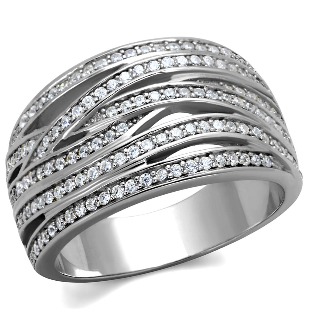 Rhodium 925 Sterling Silver Ring with AAA Grade CZ  in Clear