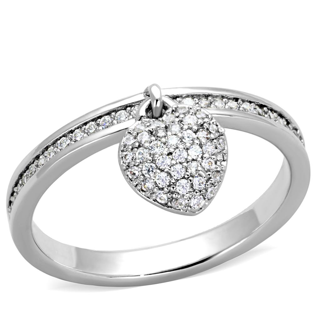 Rhodium 925 Sterling Silver Ring with AAA Grade CZ  in Clear