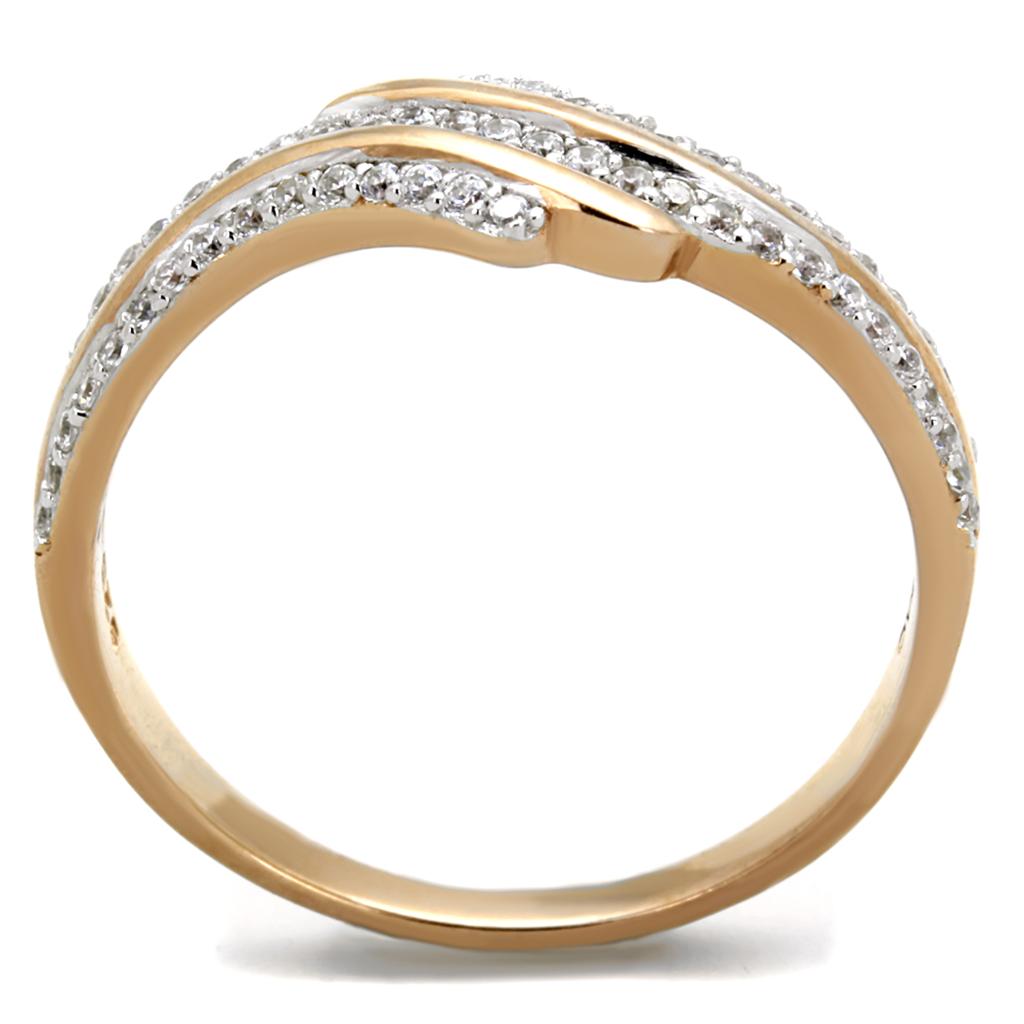 Rose Gold + Rhodium 925 Sterling Silver Ring with AAA Grade CZ  in Clear