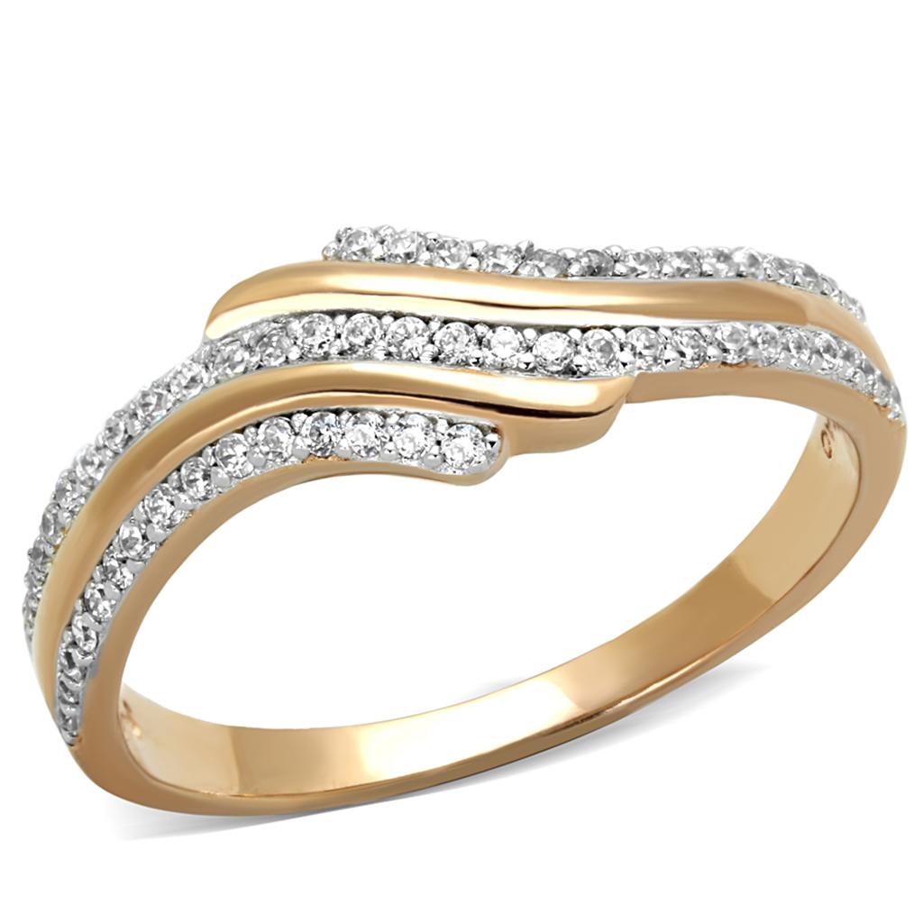 Rose Gold + Rhodium 925 Sterling Silver Ring with AAA Grade CZ  in Clear