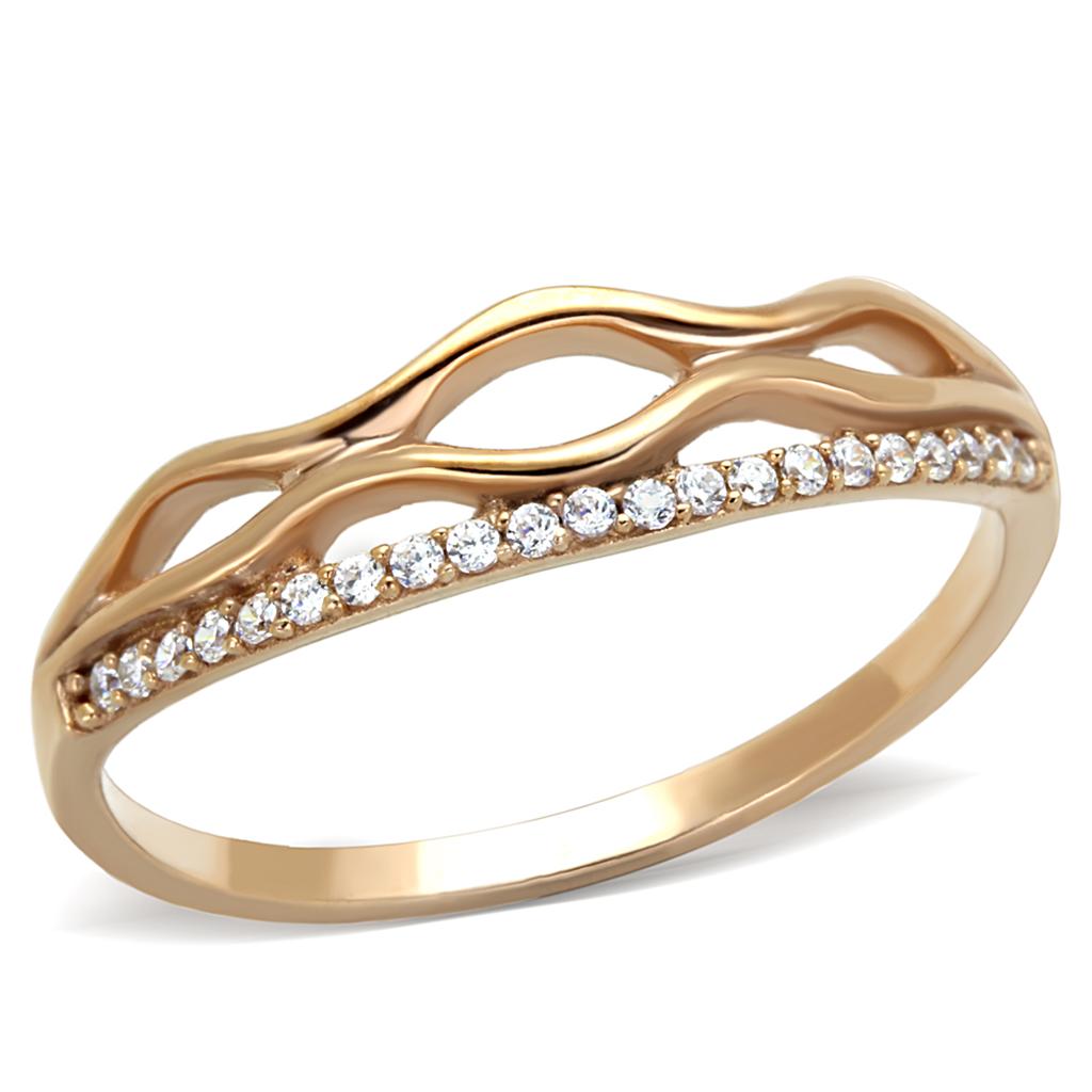 Rose Gold 925 Sterling Silver Ring with AAA Grade CZ  in Clear