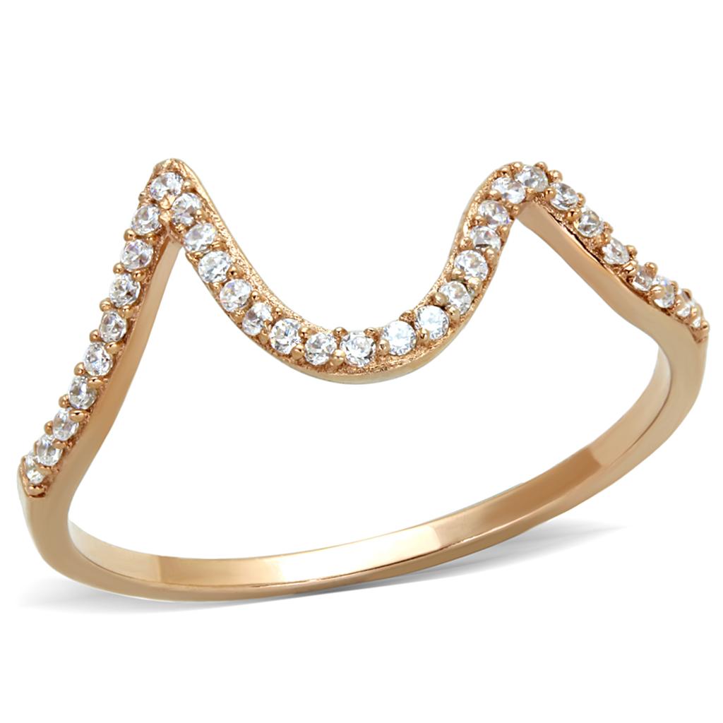 Rose Gold 925 Sterling Silver Ring with AAA Grade CZ  in Clear