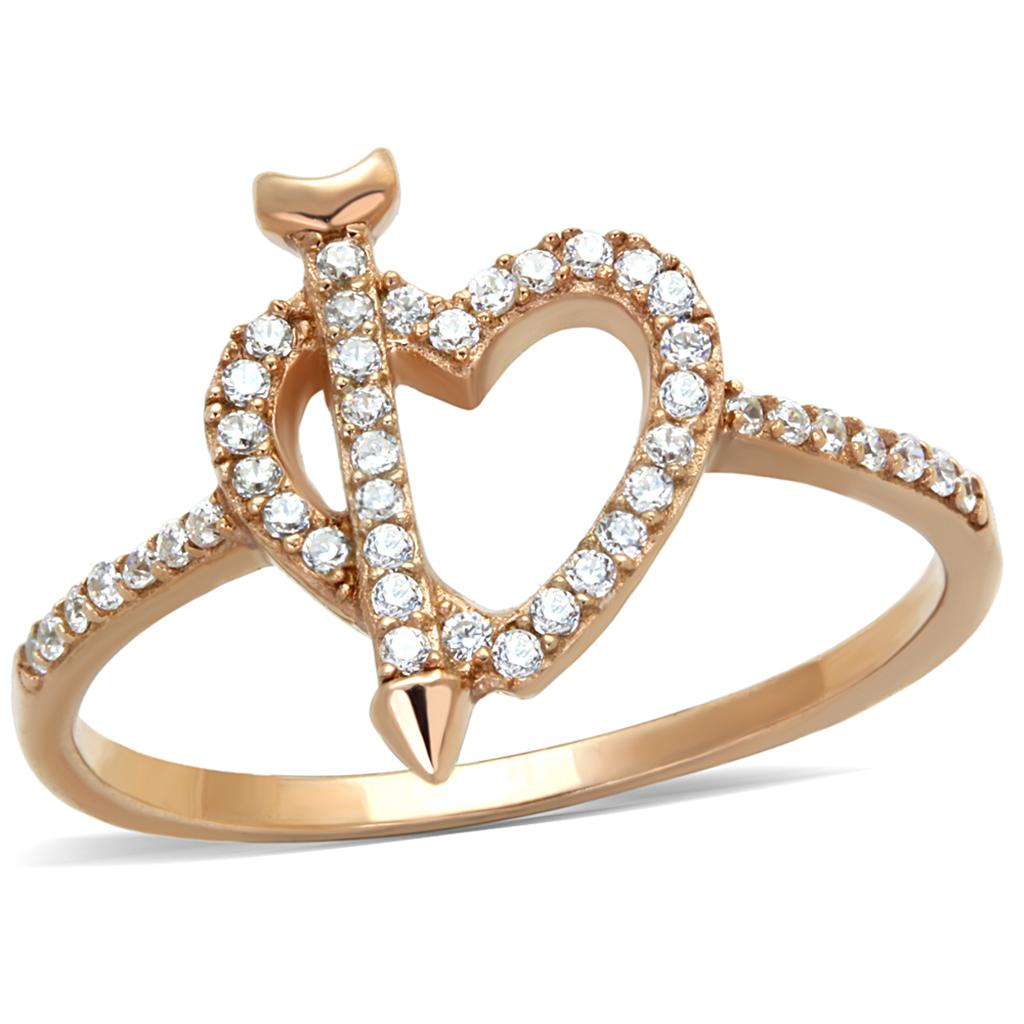 Rose Gold 925 Sterling Silver Ring with AAA Grade CZ  in Clear