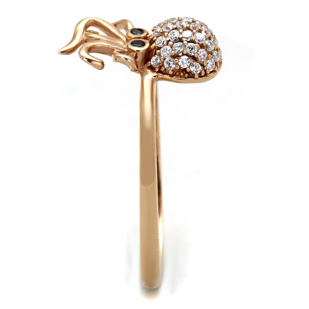 Rose Gold 925 Sterling Silver Ring with AAA Grade CZ  in Black Diamond
