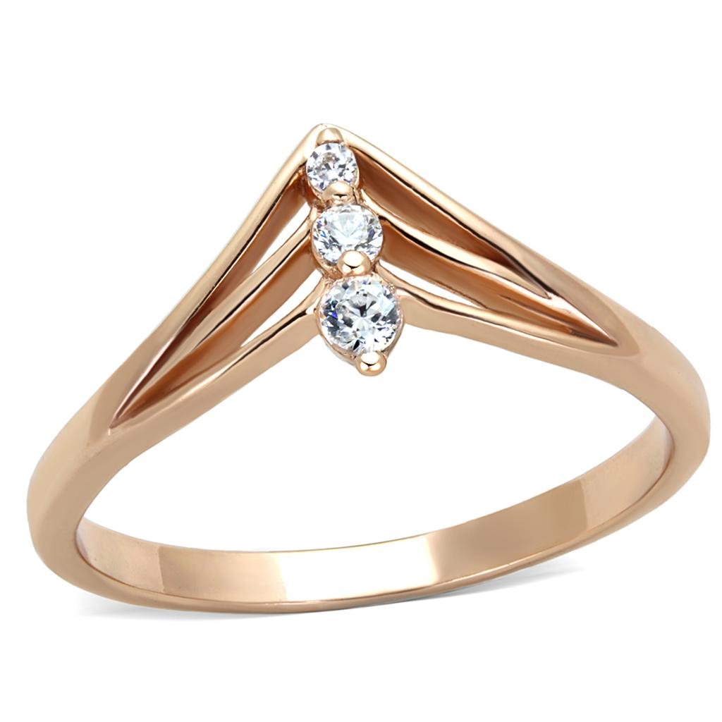 Rose Gold 925 Sterling Silver Ring with AAA Grade CZ  in Clear
