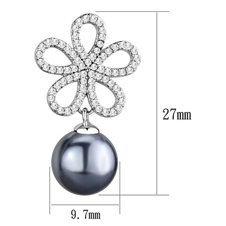 Rhodium 925 Sterling Silver Earrings with Synthetic Pearl in Light Gray