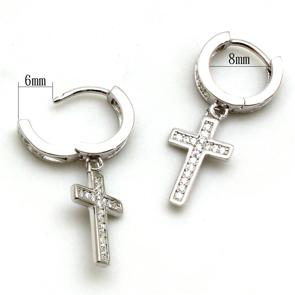Rhodium 925 Sterling Silver Earrings with AAA Grade CZ  in Clear