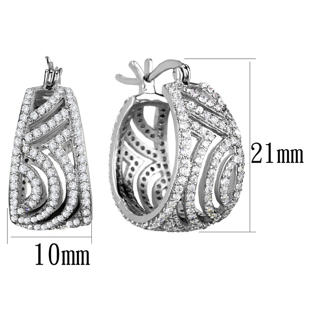 Rhodium 925 Sterling Silver Earrings with AAA Grade CZ  in Clear