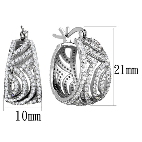 Rhodium 925 Sterling Silver Earrings with AAA Grade CZ  in Clear