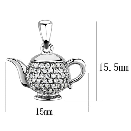 Rhodium 925 Sterling Silver Pendant with AAA Grade CZ  in Clear