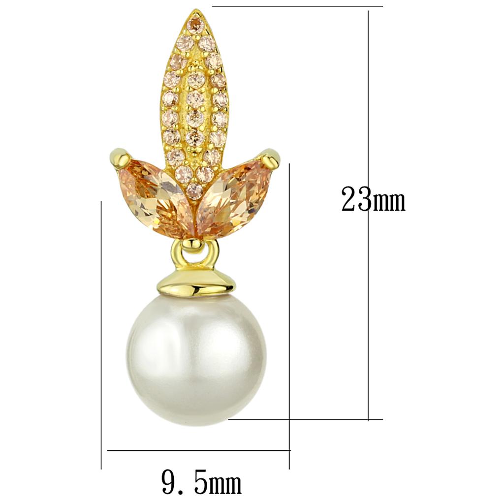 Gold 925 Sterling Silver Earrings with Synthetic Pearl in White