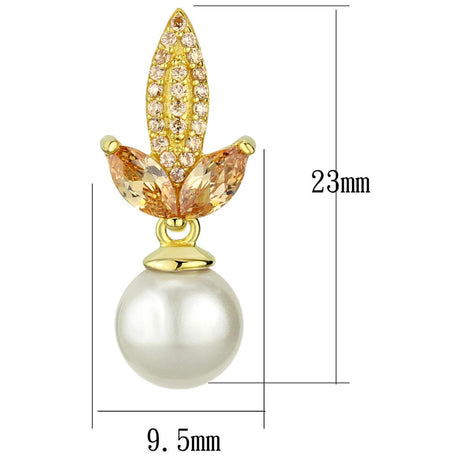 Gold 925 Sterling Silver Earrings with Synthetic Pearl in White