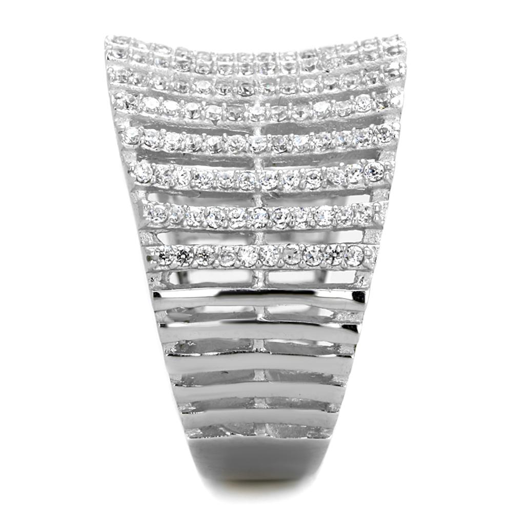 Rhodium 925 Sterling Silver Ring with AAA Grade CZ  in Clear
