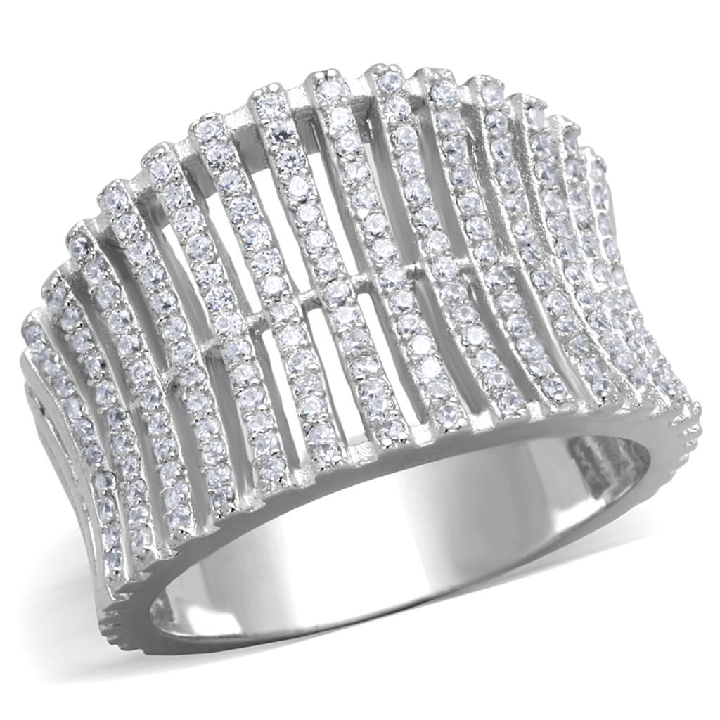 Rhodium 925 Sterling Silver Ring with AAA Grade CZ  in Clear