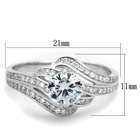 Rhodium 925 Sterling Silver Ring with AAA Grade CZ  in Clear
