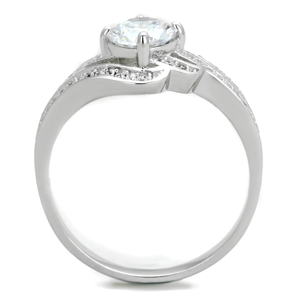 Rhodium 925 Sterling Silver Ring with AAA Grade CZ  in Clear