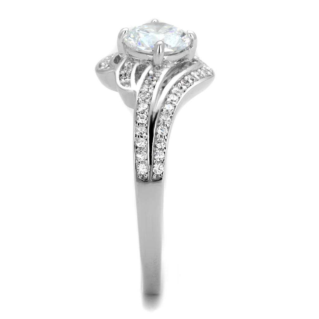 Rhodium 925 Sterling Silver Ring with AAA Grade CZ  in Clear