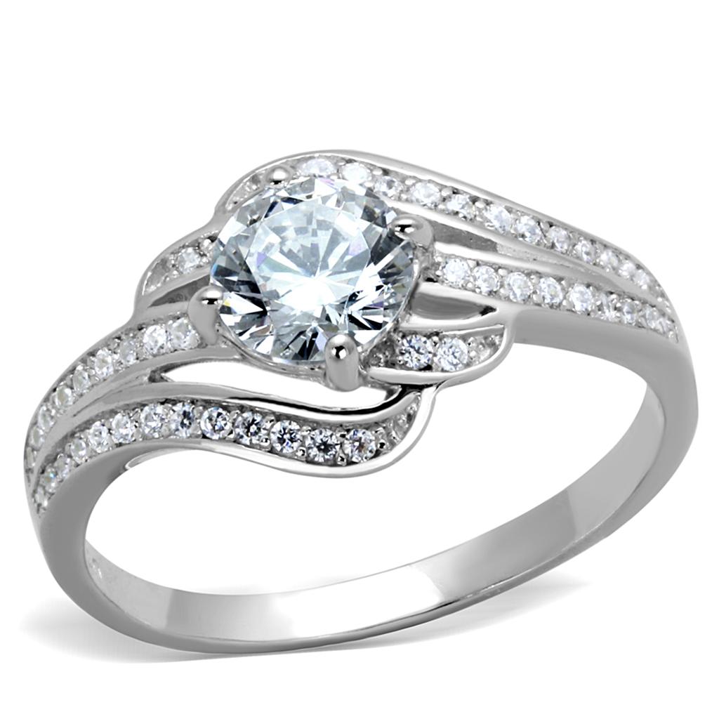 Rhodium 925 Sterling Silver Ring with AAA Grade CZ  in Clear