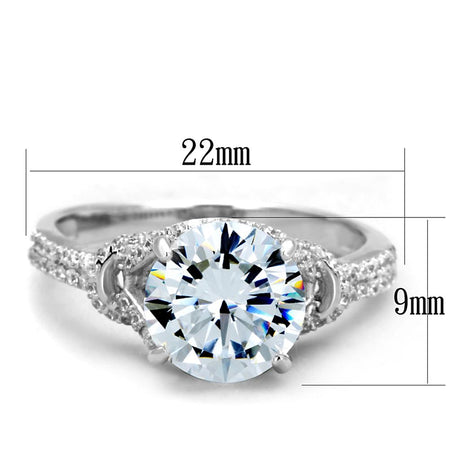 Rhodium 925 Sterling Silver Ring with AAA Grade CZ  in Clear