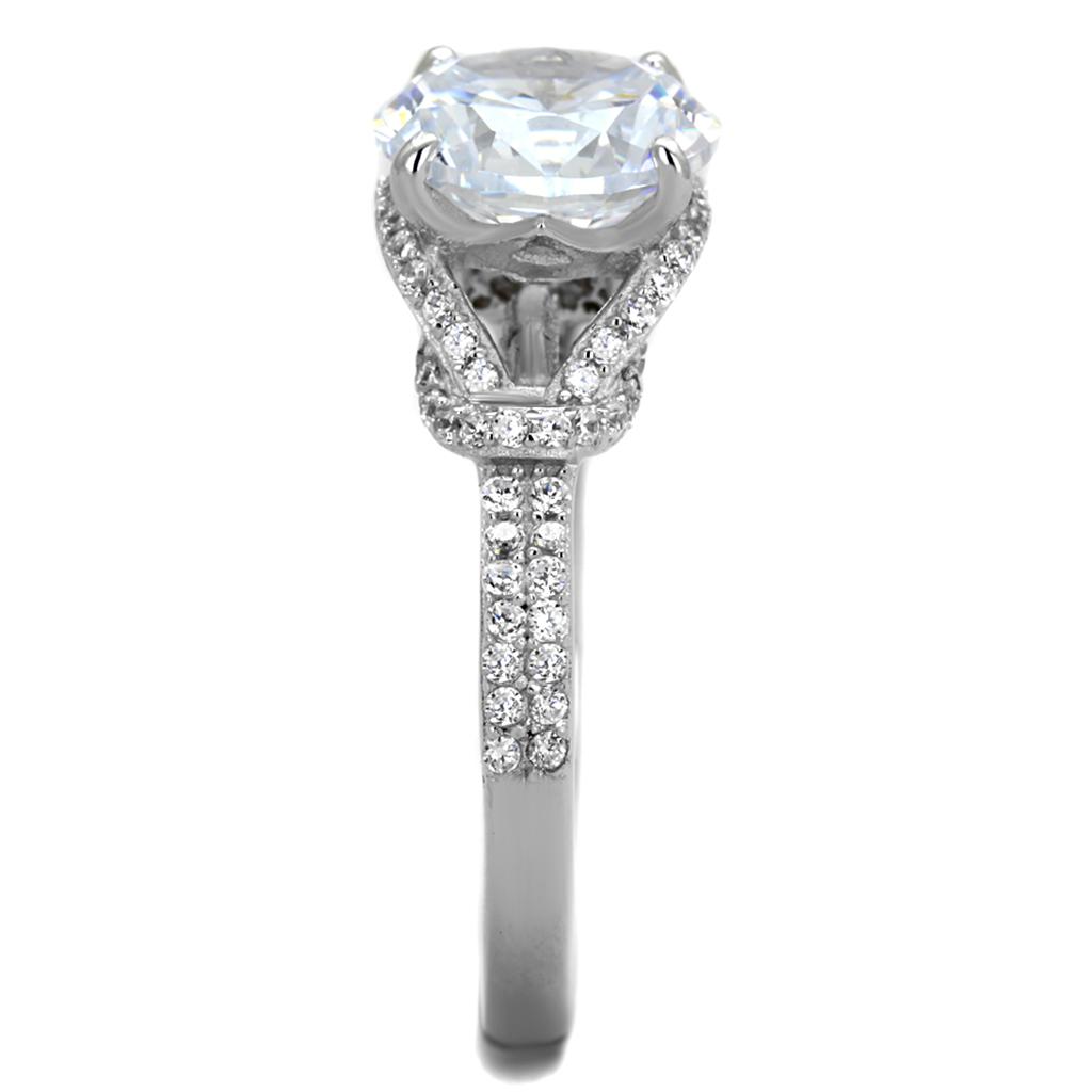 Rhodium 925 Sterling Silver Ring with AAA Grade CZ  in Clear