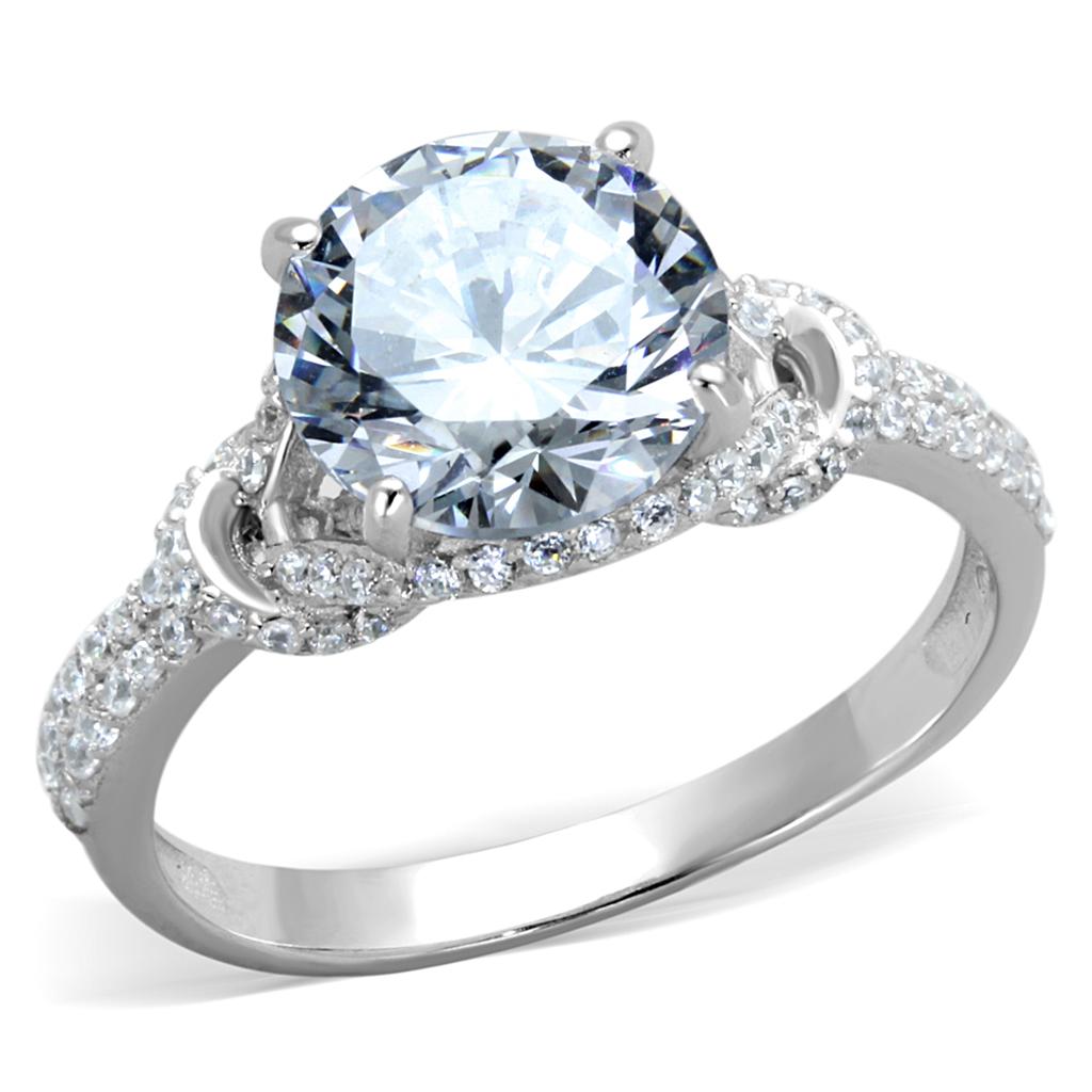 Rhodium 925 Sterling Silver Ring with AAA Grade CZ  in Clear