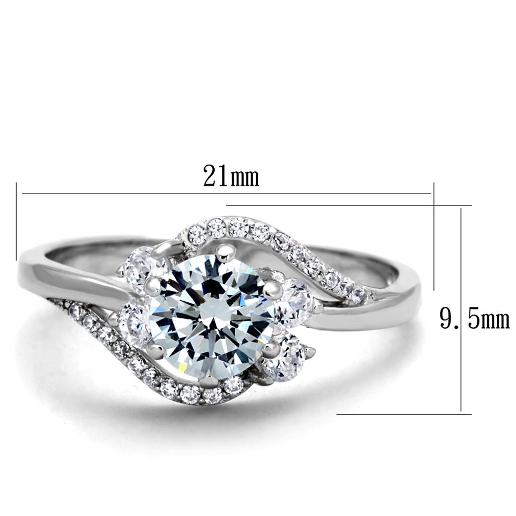 Rhodium 925 Sterling Silver Ring with AAA Grade CZ  in Clear