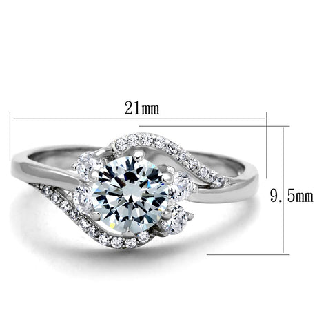 Rhodium 925 Sterling Silver Ring with AAA Grade CZ  in Clear
