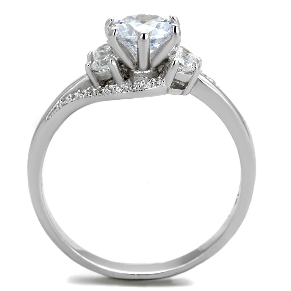 Rhodium 925 Sterling Silver Ring with AAA Grade CZ  in Clear