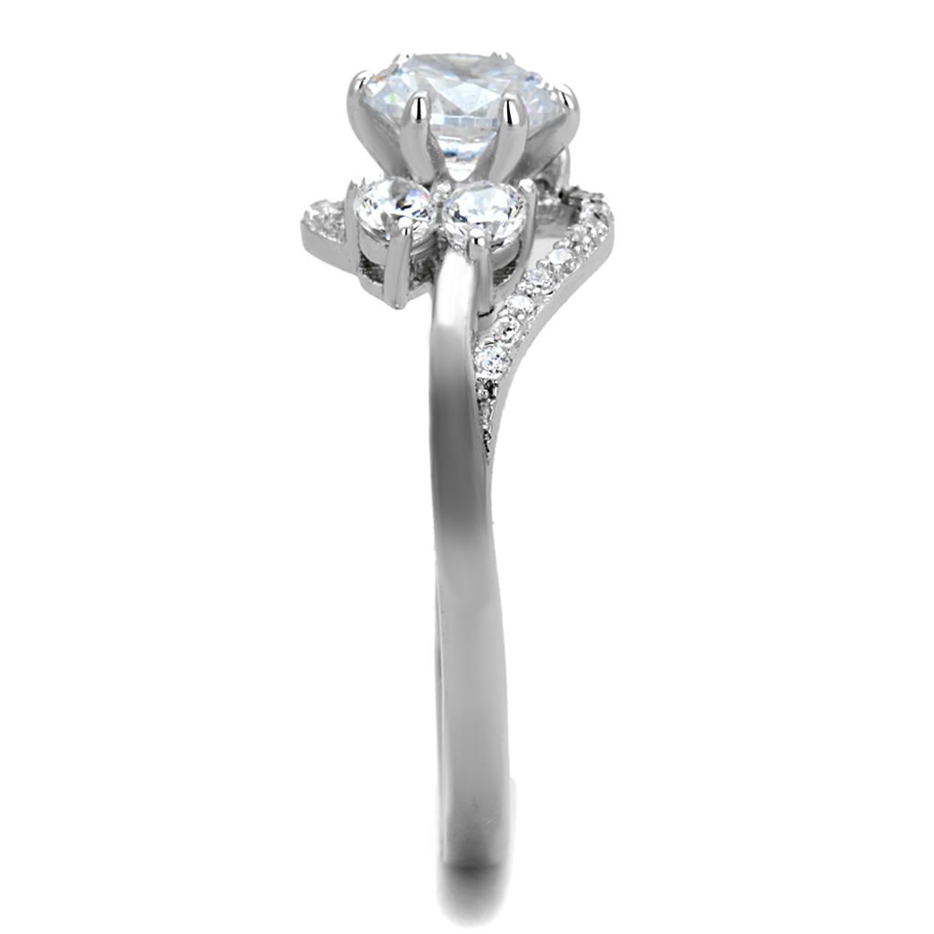 Rhodium 925 Sterling Silver Ring with AAA Grade CZ  in Clear