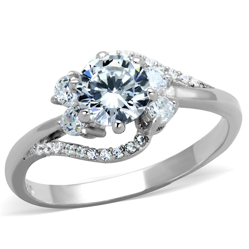 Rhodium 925 Sterling Silver Ring with AAA Grade CZ  in Clear